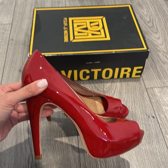 Pour La Victoire Red Soft Patent Peeptoe Ajax Pump - Picture 3 of 7